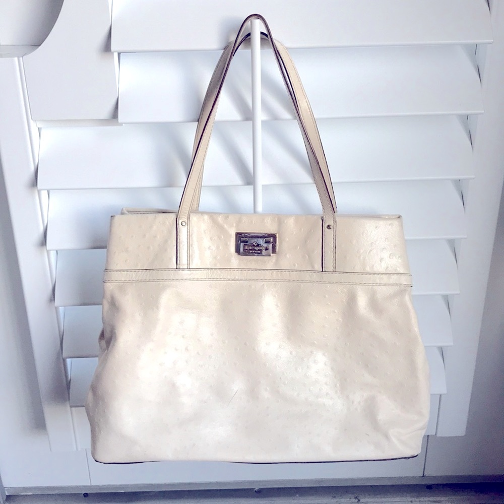 Kate Spade Cream Ostrich Print Leather